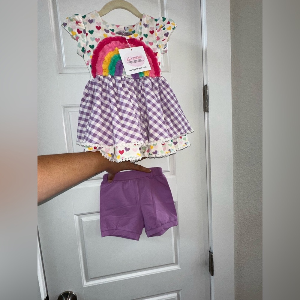 Girl August SOLD OUT STYLE!!! Purple Gingham Dress with Rainbow Accents